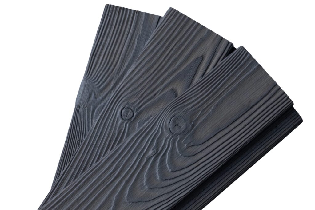 burnt larch boards in medeksa steel color