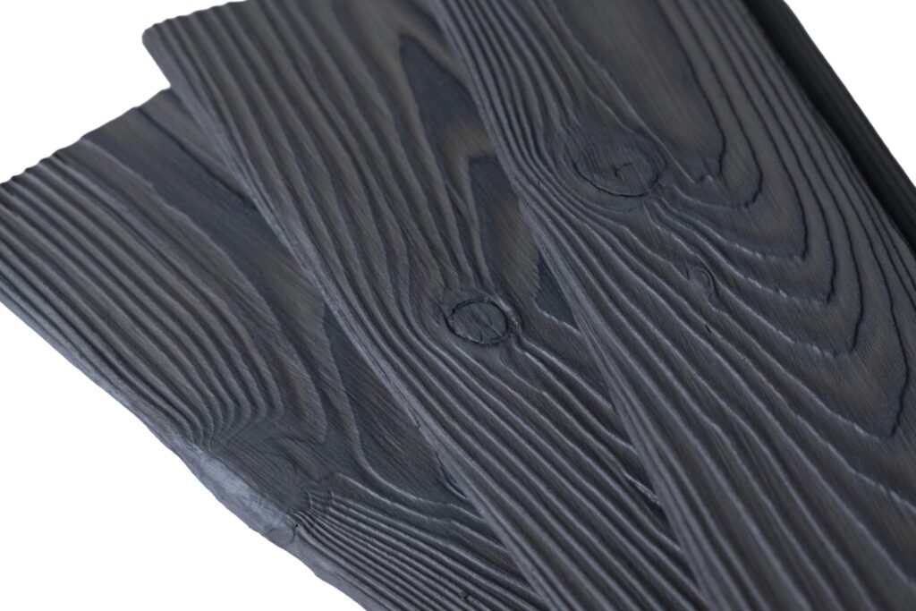 charred larch boards in medeksa stone color